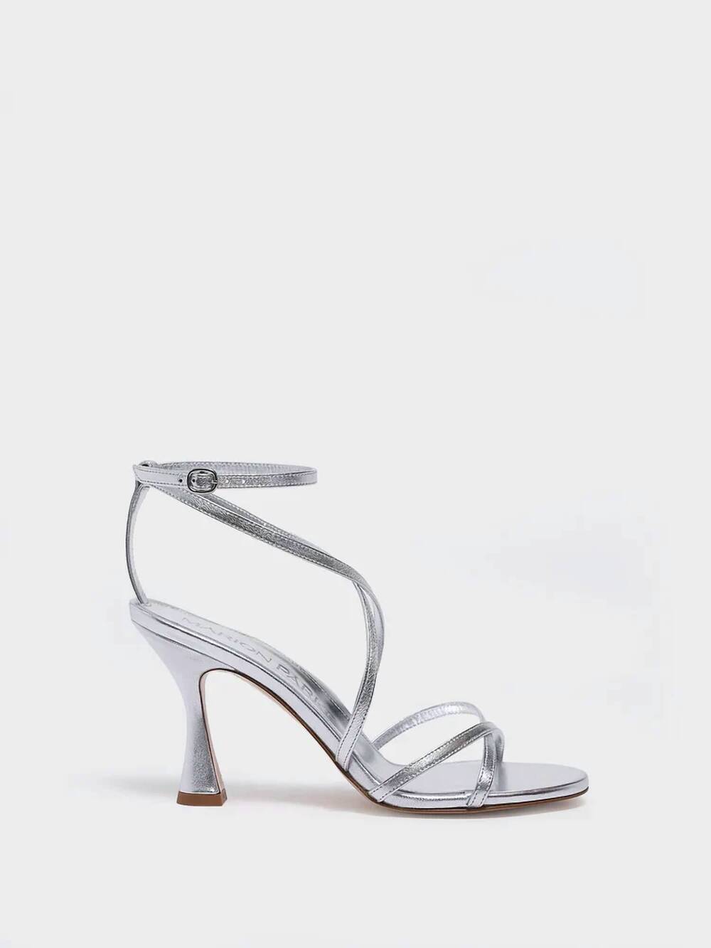 NEW MARION PARKE women's lottie flared stiletto heels in silver